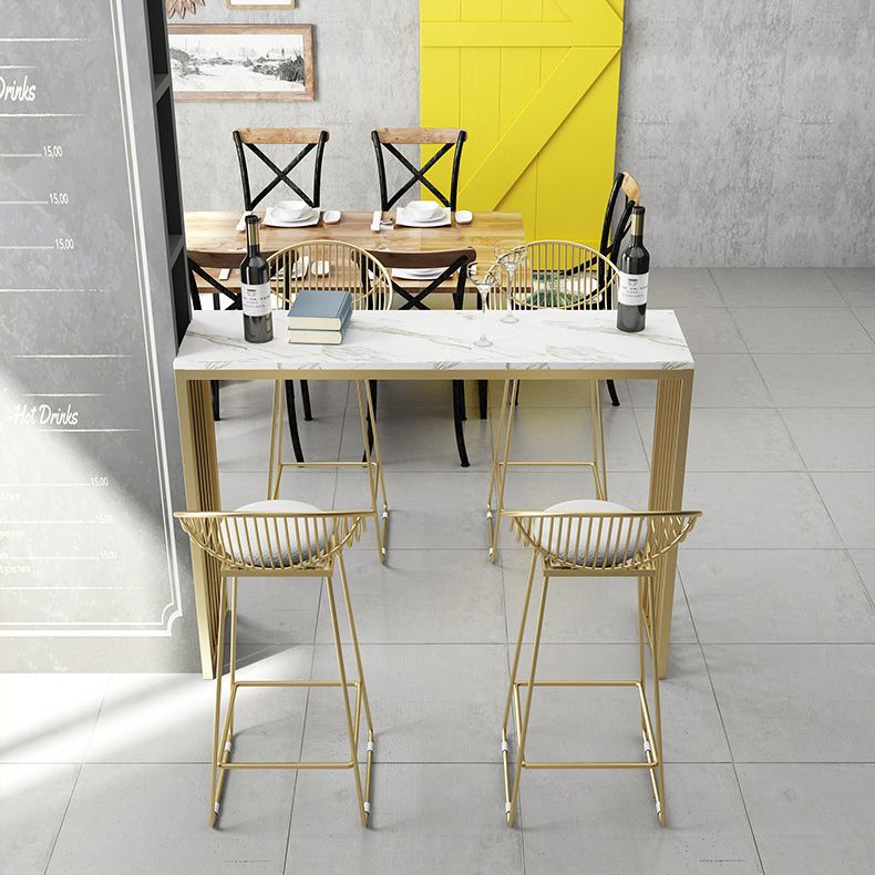 Glam Rectangle Bar Table Set 1/2/5 Pieces Stone Bar Table with High Stools