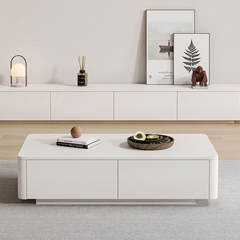 Block Coffee Cocktail Table with 4 Storage Drawers Wood Top Modern