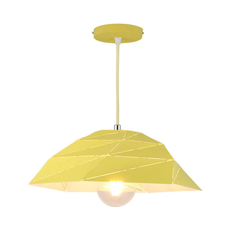 Luz de colgante de techo de 1 luz contemporánea con sombra de metal rosa/amarillo/verde lámpara colgante asimétrica