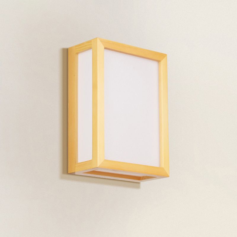 Rectangular Wall Sconce Light Minimalist White Glass 2 Heads Corridor Wall Mount Light with Wooden Frame
