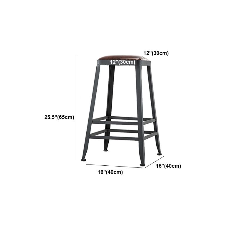 Industrial Metal Stool Faux Leather Cushion Footrest Stool for Bar
