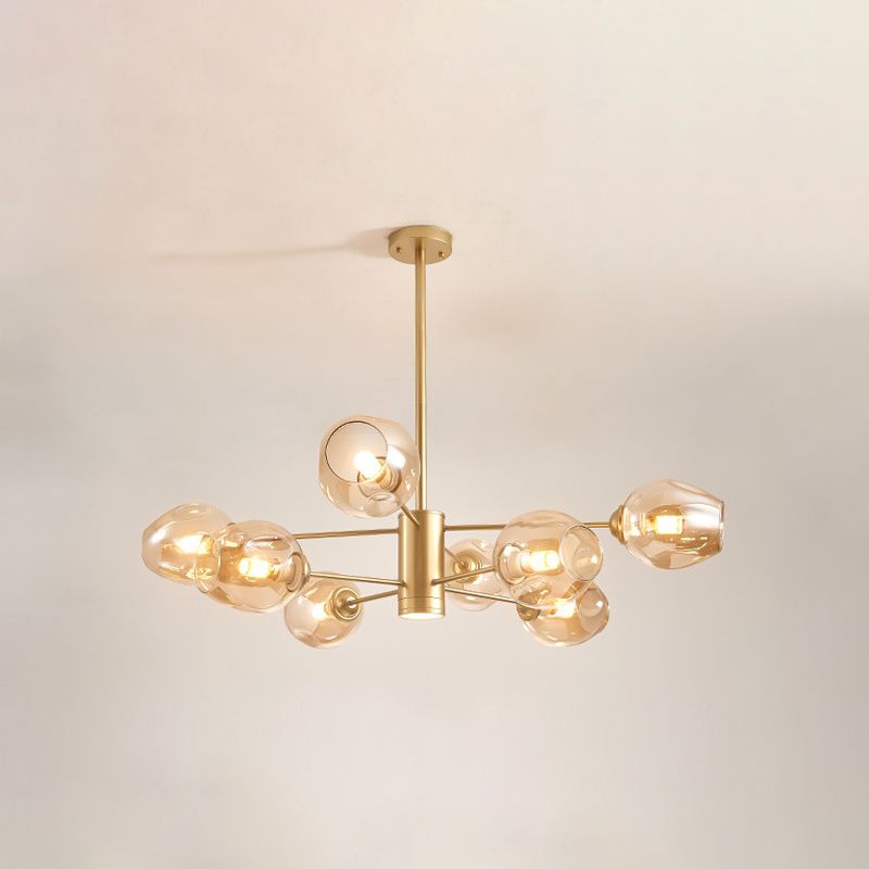 Cognac Color Glass Chandelier Lighting Fixture Modern Chandelier Pendant Light for Living Room