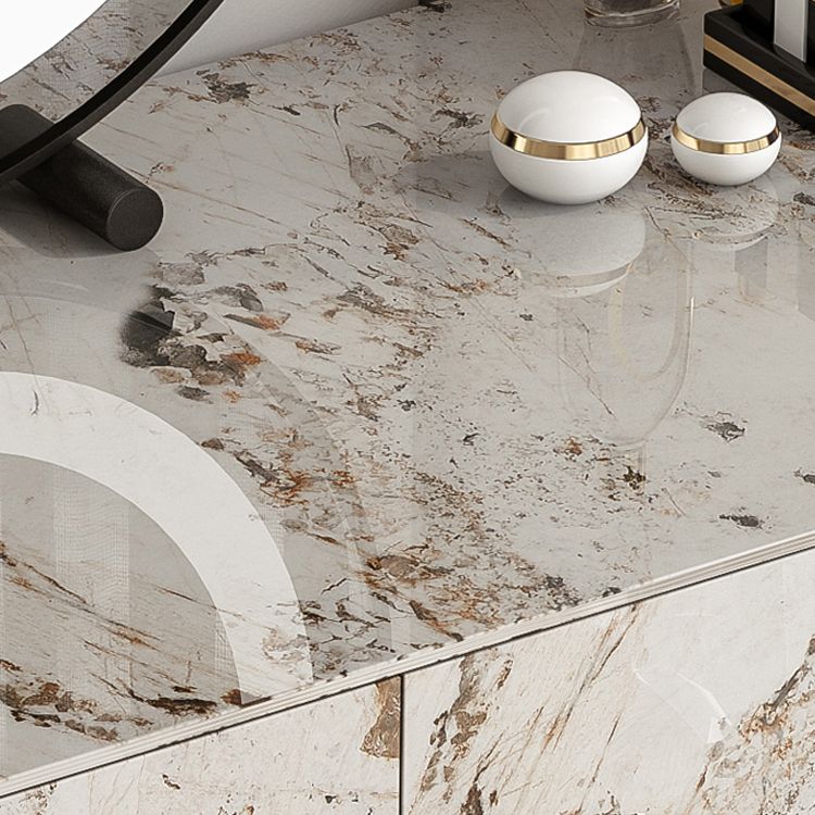 Stone Top Dressing Table Stool Set Black Vanity with Wood Drawers