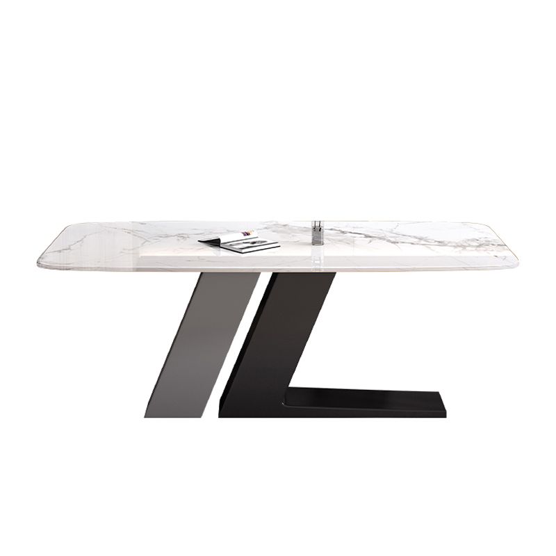 Industrial Sintered Stone Table for Restaurant Rectangle White Table with Double Pedestal