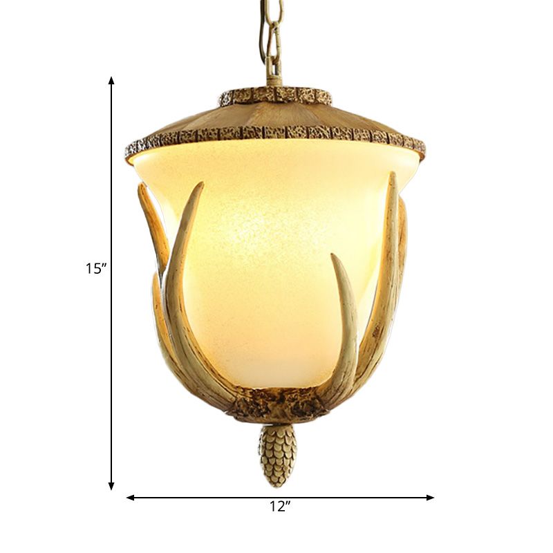 3 Lights Resin Hanging Lamp Country White Cup Shaped Restaurant Cluster Pendant with Elk Pattern