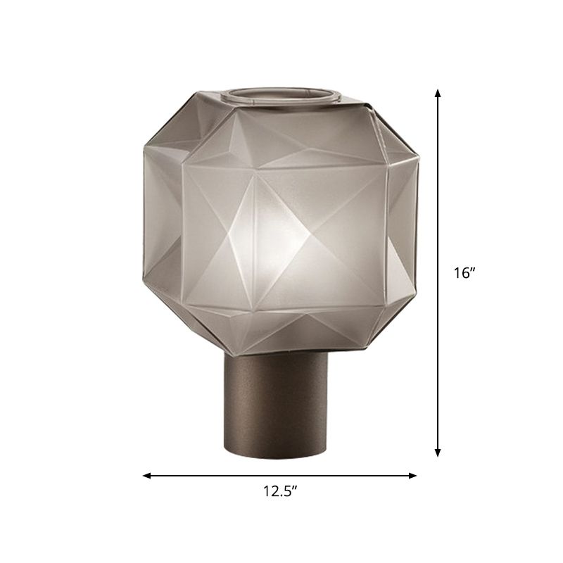 Luz de mesa geométrica de vidrio bronceado 1 cabezal lámpara de noche con base de metal de tubo