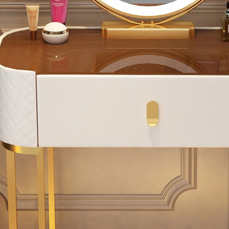 Glass Top Makeup Vanity Desk Bedroom Dressing Table Stool Set with Drawer