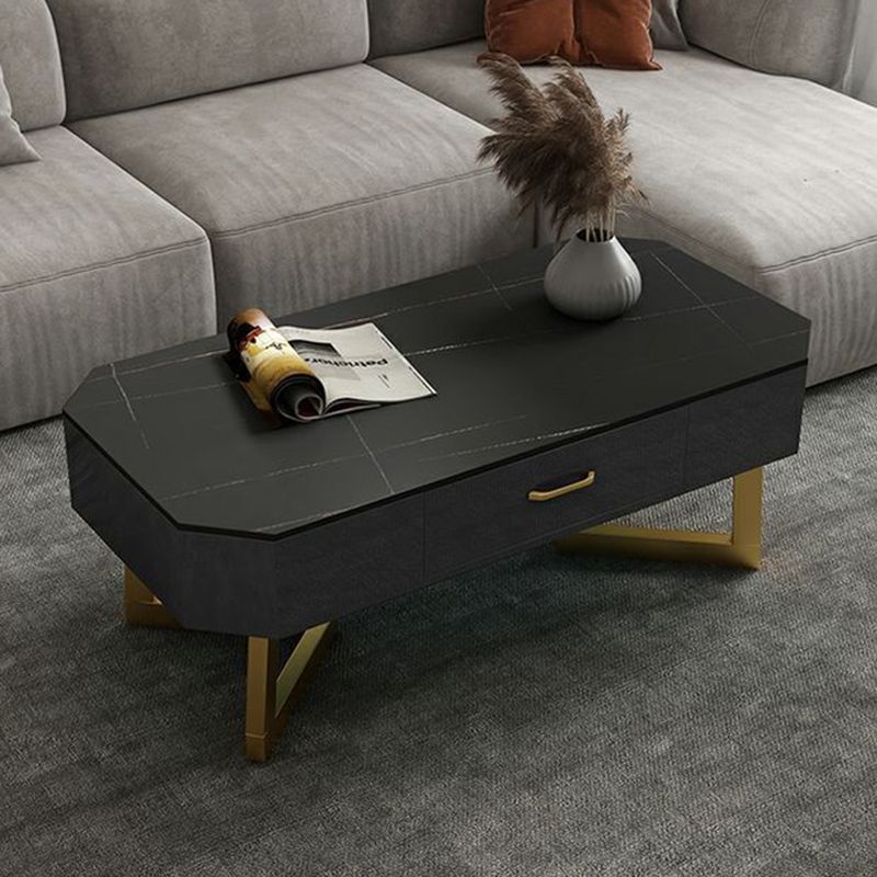 17.7" Tall Modern Metal Sled Base Slate Rectangular Top Coffee Table with Drawers