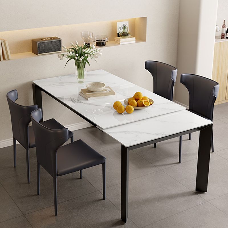 Modern Style 1/3/4/5 Pieces Dining Table Rectangle Stone Extendable Furniture in White