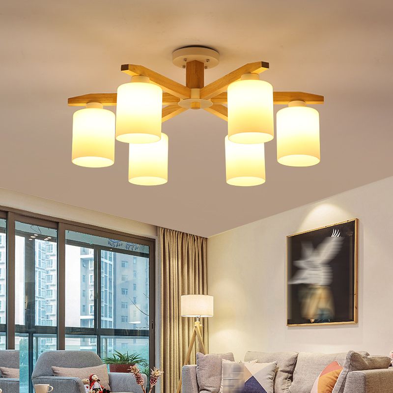 Contemporary Flush Light Fixture Wood Flush Mount Lights in Brown for Living Room