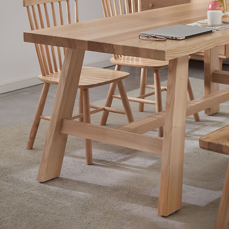 Pine Wooden Rectangle Table Modern Dining Table with Trestle Base for Restaurant
