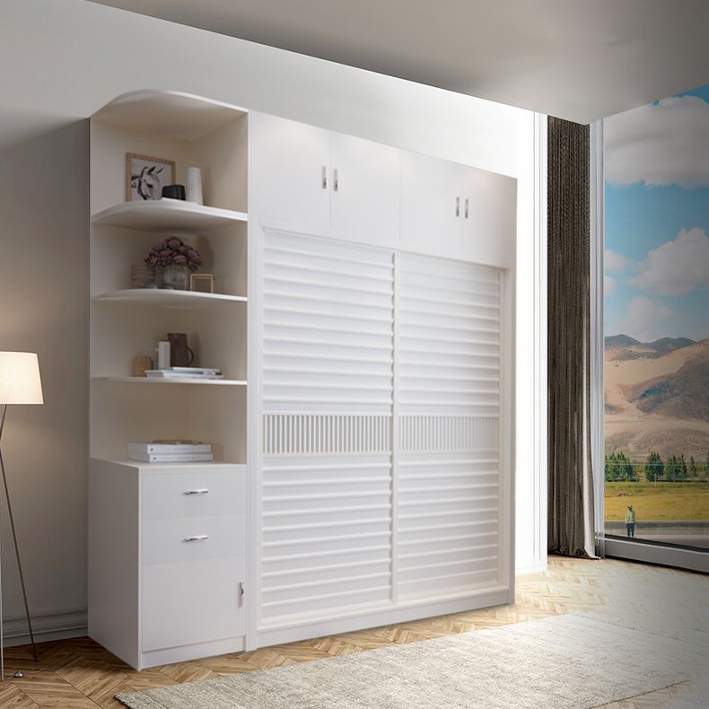 Modern White Wardrobe Armoire Wooden Wardrobe Cabinet with Shelves