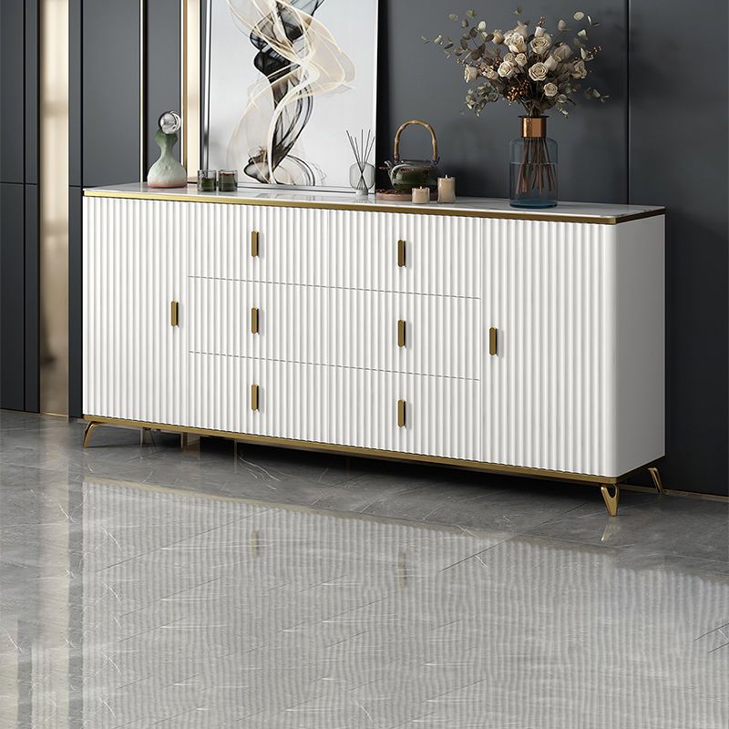 Glam Bedroom Stone Storage Chest Horizontal Chest in White with Drawers