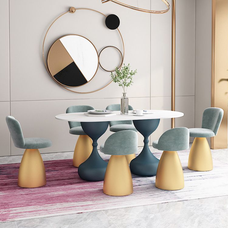 Oval Sintered Stone Table for Restaurant Modern Dining Table with Double Pedestal Base