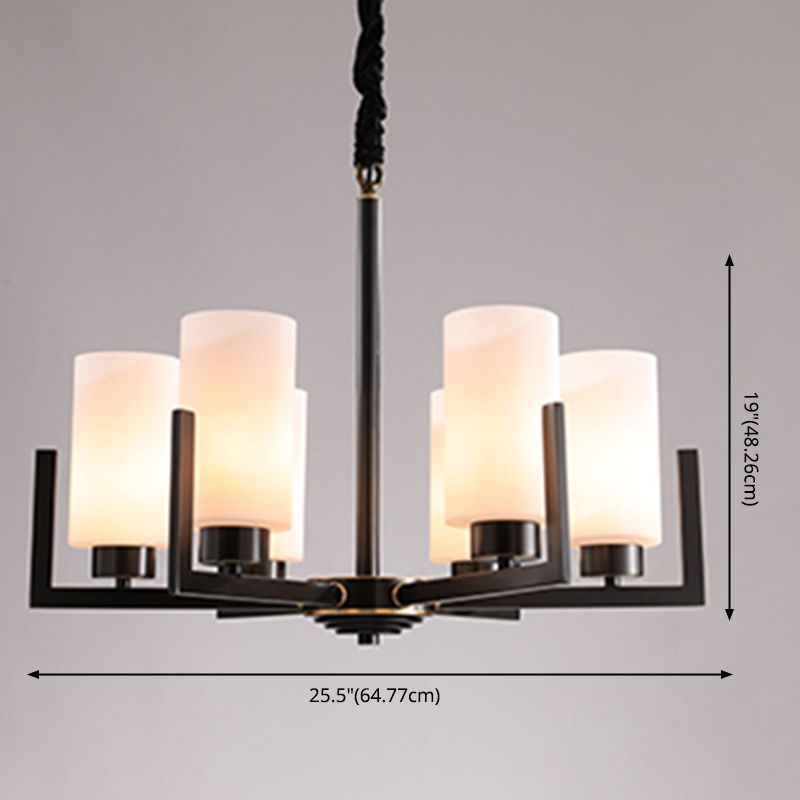 Cylindrical White Glass Shade Brass Chandelier American Style Simplicity Lighting Fixture for Living Room