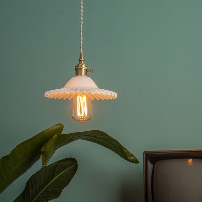 Scalloped Glass Shade Hanging Ceiling Light  Vintage Industrial 1-Light  Living Room Drop Pendant