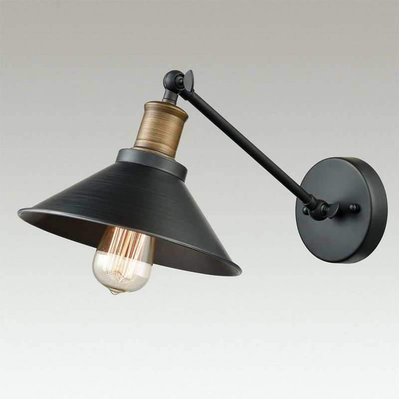 Cone Shade Bathroom Wall Light Farmhouse Metal 1/2-Light Black and Brass Wall Mounted Lamp with Pivot Joint