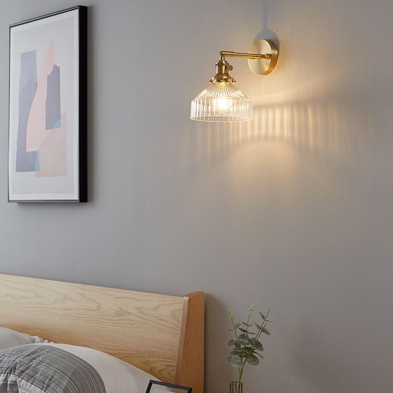 Single Golden Modern Wall Mounted Sconce Glass Shaded Wall Light for Living Room