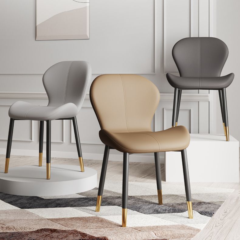 Silla lateral casera contemporánea de cuero con respaldo mate Silla de comedor