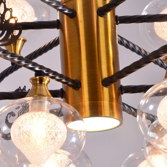 Black-Gold Peach Shaped Chandelier Postmodern 18-Bulb Clear and Frosted Glass  Pendant