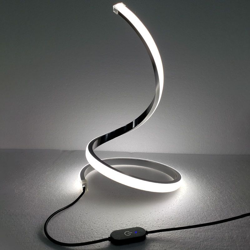 1-Light Curved Table Lamp Contemporary Metal Nightstand Lamps for Bedroom