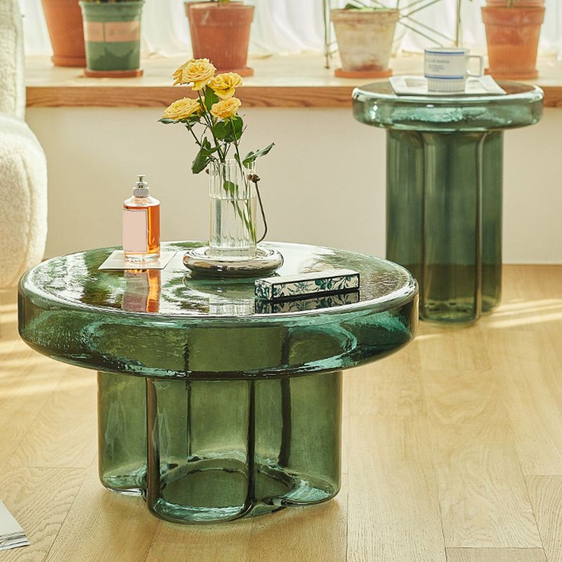 Contemporary Round Side Table Pedestal Clear Glass End Table