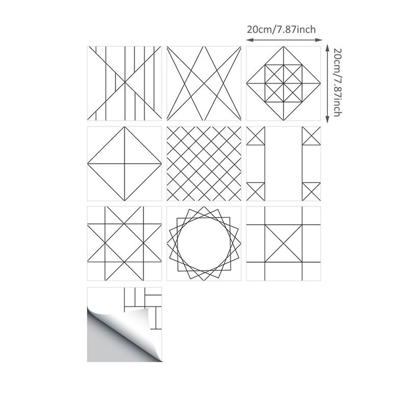 Grey Geometric Sketch Wallpapers Peel and Paste Wall Art for Washroom, 8' L x 8" W