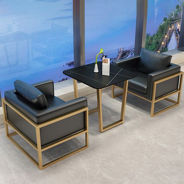 Rectangle Double Pedestal Dining Table Glam Stone Table for Milk Tea Shop