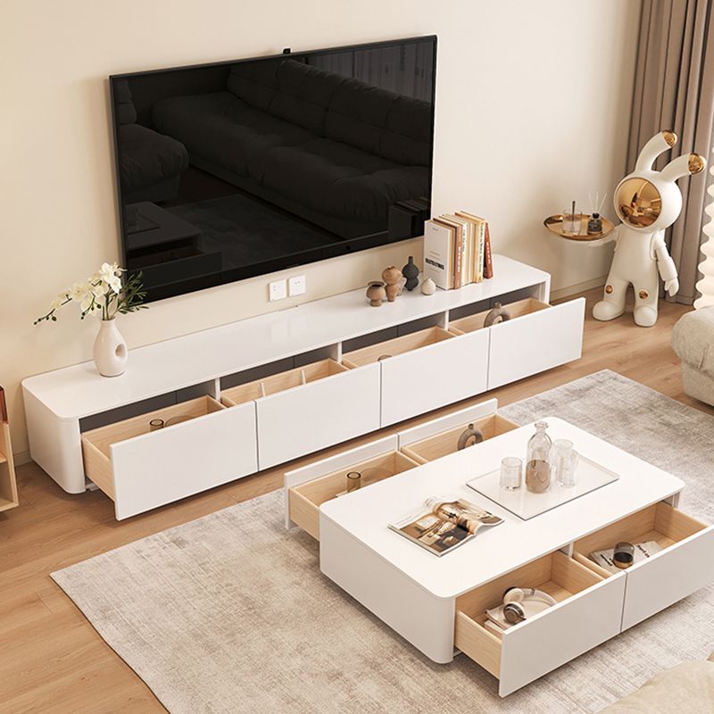 White TV Stand Console Contemporary Media Console for Living Room