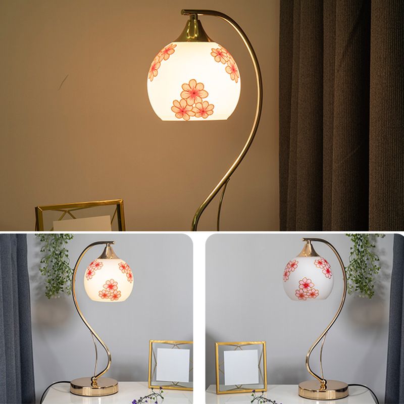 Modern Gooseneck Table Lamp Metal Single-Bulb Bedroom Night Light with Dome Glass Shade