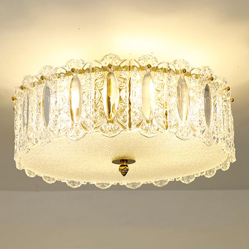 Lampe de plafond de forme ronde Mount à chasse d'eau en fer moderne avec abat-jour en verre pour le salon