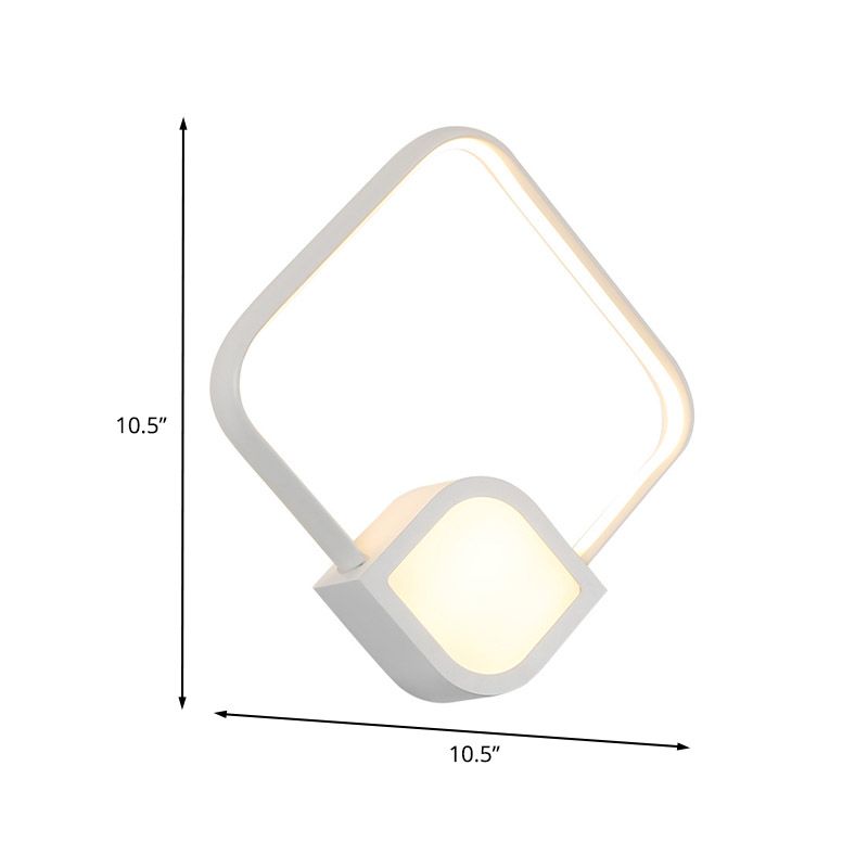 Modernist LED Sconce White Finish Rhombus Wall Mount Lighting with Acrylic Shade for Stairway