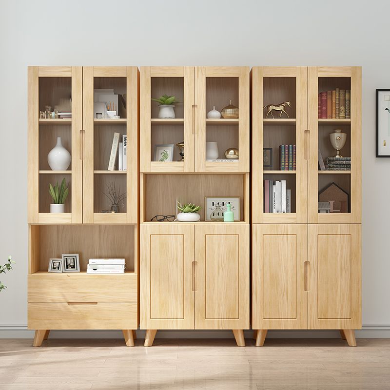 Scandinavian Solid Wood Bookcase Natural Closed Back Bookshelf with Door