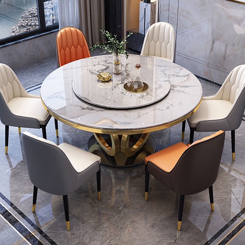 Nordic Glam Dining Round Table Dining Sintered Stone Table for Restaurant with Metal Legs
