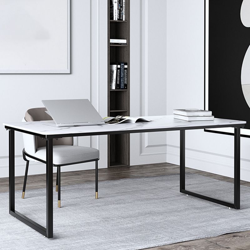 Stone Modern Rectangular Writing Desk Home Office Desk with Metal Legs