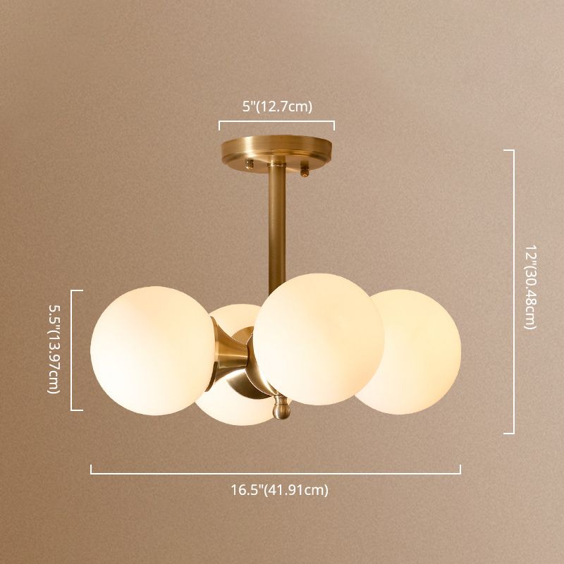 Mont moderne Semi Flush Light Light 4-Light Sphère Verre Semi-Flush Plafond Light pour chambre à coucher
