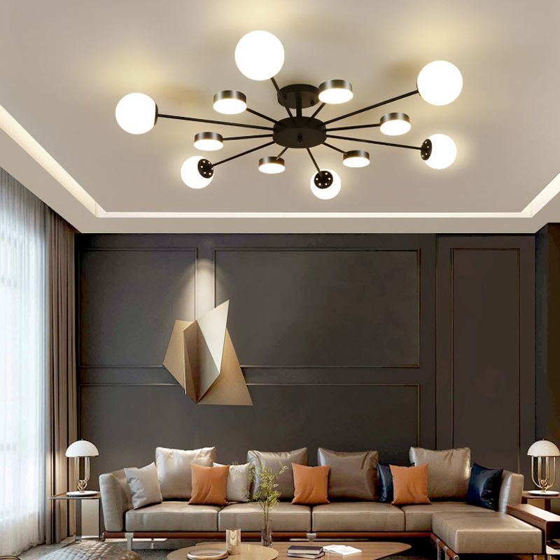 Industrial Starburst Flush Mount Ceiling Light Glass Multiple-Light Flush Mount in Black