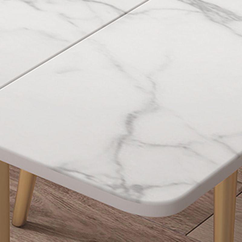 Rectangle Golden Base Dining Table Glam Stone 4 Legs Dining Table