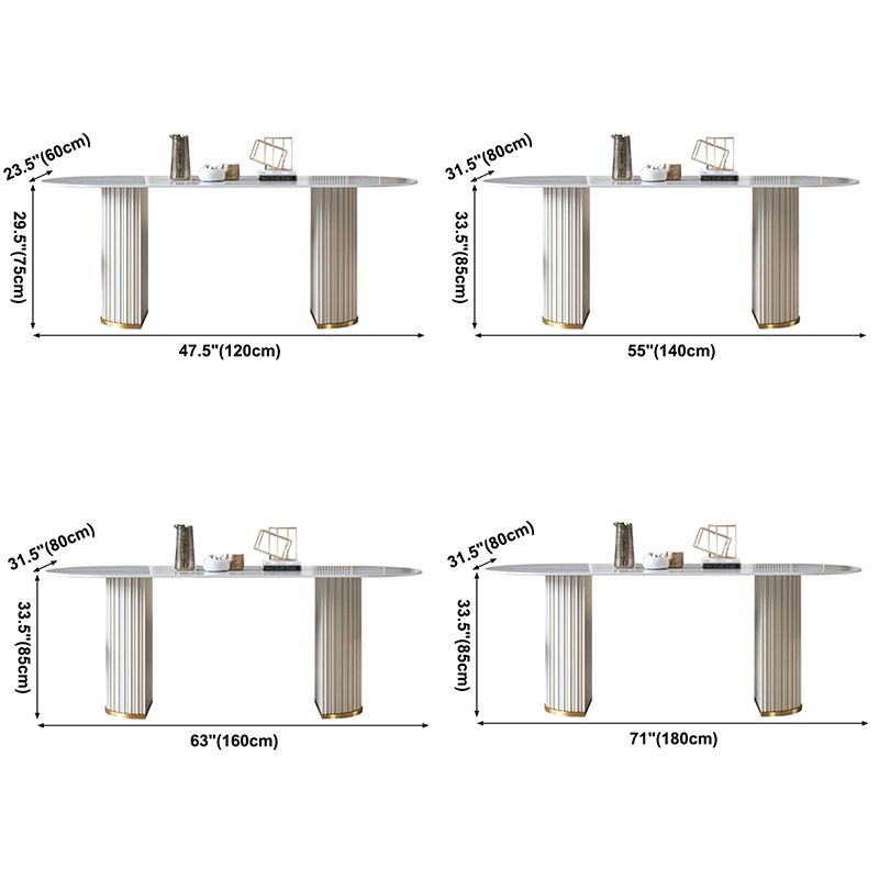 Traditionele luxe ovale eettafel Gesinterde stenen tafel met dubbele voetstukbasis