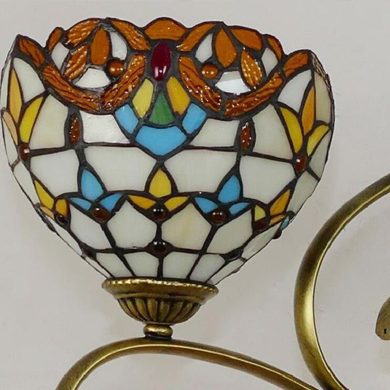 Domed Shaped Hanging Chandelier 3/6/8 Lights Stained Glass Tiffany Pendant Lighting Fixture in Antique Brass