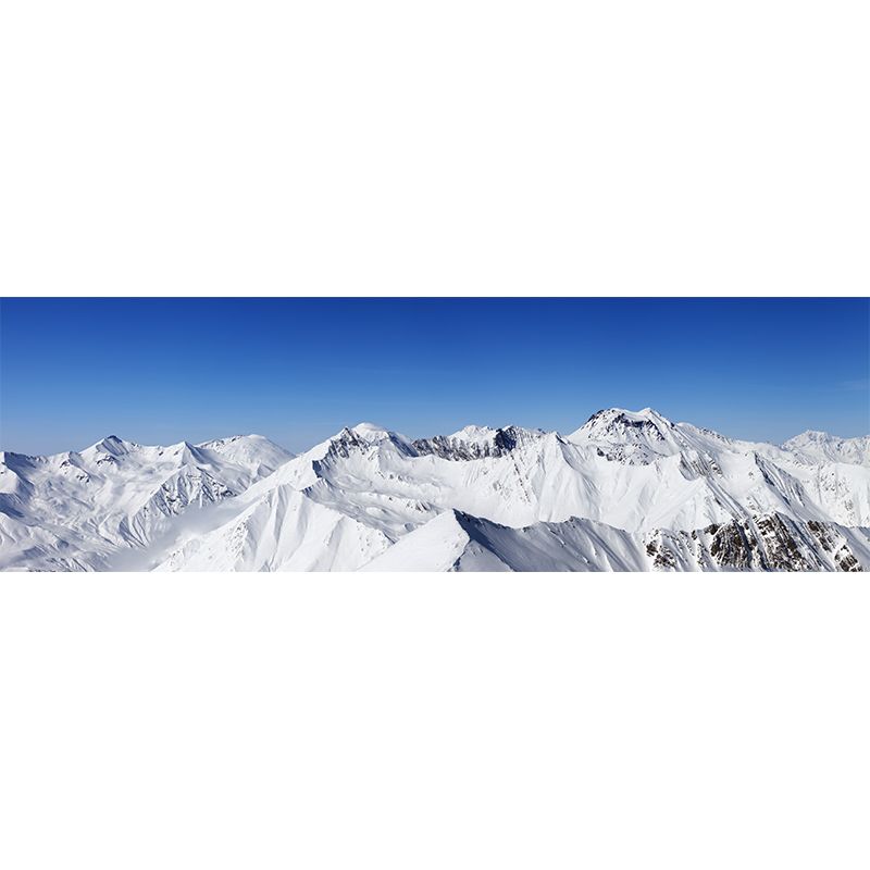 Snow Mountains Wall Paper Mural in Blue-White Contemporary Wall Art for Living Room