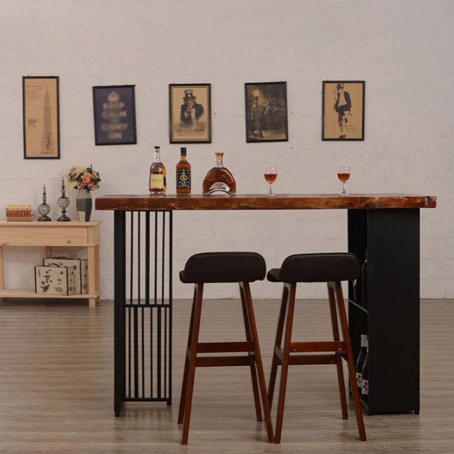 Solid Wood Bar Dining Table Industrial Bar Dining Table with Double Pedestal Base