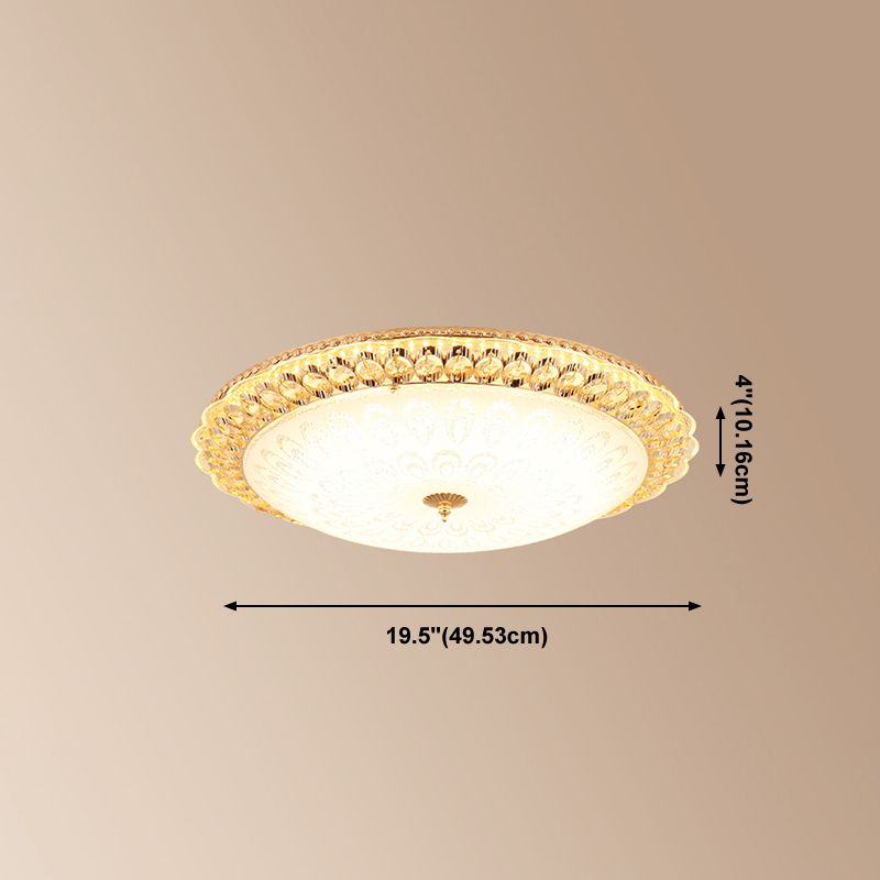 Gold Metal Flush Mount Light Fixtures Traditional Bedroom Ceiling Lamps with Glass Shade