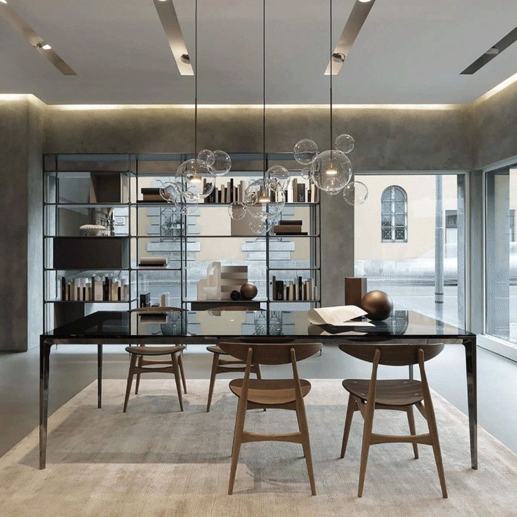 Contemporary Style Tempered Glass Dining Table 4 Legs Aluminum Alloy Base Rectangle Table for Home