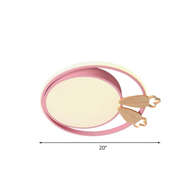 Led Bedroom Close to Ceiling Light Contemporary Green/Blue/Pink Flush Light Fixture with Round Acrylic Shade and Rainbow Bridge/Windmill/Carrot Decoration