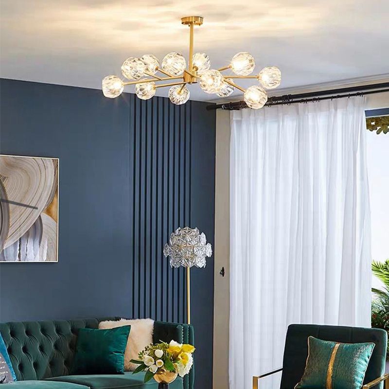 Verzweigte Kronleuchter leichte minimalistische Facettenkristalle Kugel Wohnzimmer Hängende Lampe in Messing