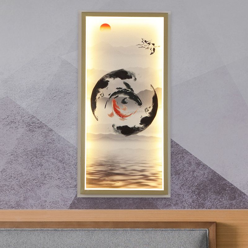 Goldschwarz Fisch Wandleuchte Asien Aluminium-LED Rechteckwand montierte Lampe