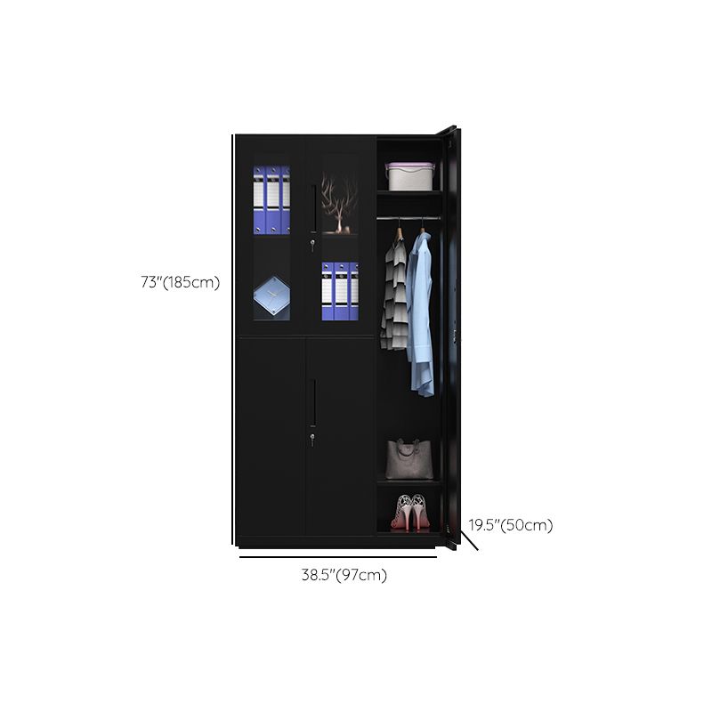 Black Wardrobe Armoire with Garment Rod Steel Wardrobe Cabinet