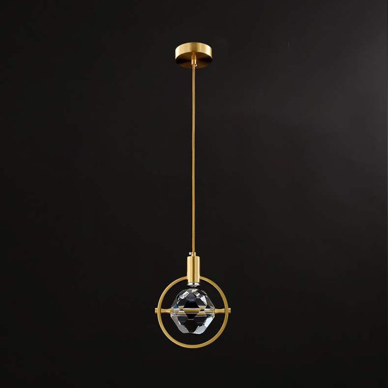 Crystal Gold LED Pendant Light in Modern Luxury Style Copper Globe Hanging Lamp for Interior Spaces