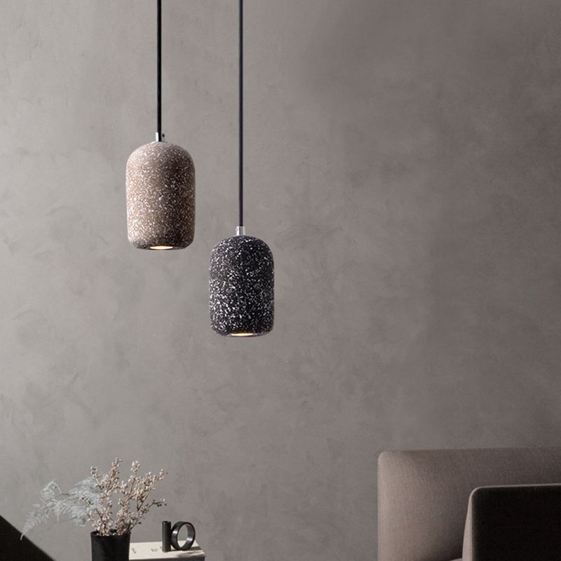Nordic Capsule Pendant Light Cement Single-Bulb Dining Room Suspension Light Fixture
